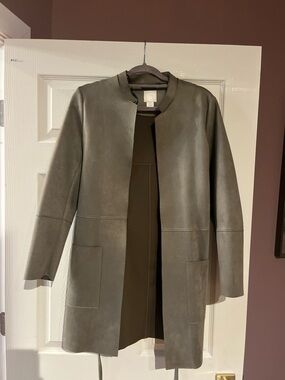 H&M Olive Green Collarless Long Pea Coat